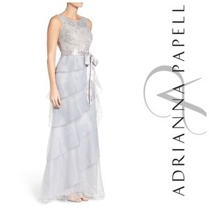 Sequin Lace and Organza Sleevless Ruffle Gown